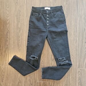 We The Free Black Distressed High Waisted Skinny Jeans with Button Fly Size 27
